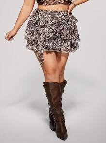 SHEIN ICON Plus Size Women Leopard Print Layered Skirt