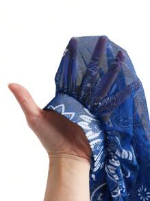 Swim Oasis 2pcs Elegant High-End Women Navy Blue Boho Print Long Sleeve Front Zipper One-Piece Modest Swimsuit & Coverup Set For Summer Beach Vacation - Multicolor - View 12