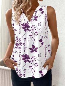 SHEIN Clasi Casual Floral Pattern V-Neck Tank Top For Women, Suitable For Summer Suitable For Going Out - Multicolor - View 3