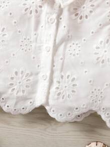 SHEIN Babygirl Shirt Top, Woven Short Sleeve Embroidered Collar Blouse, Suitable For Vacation, Outing, Countryside And More