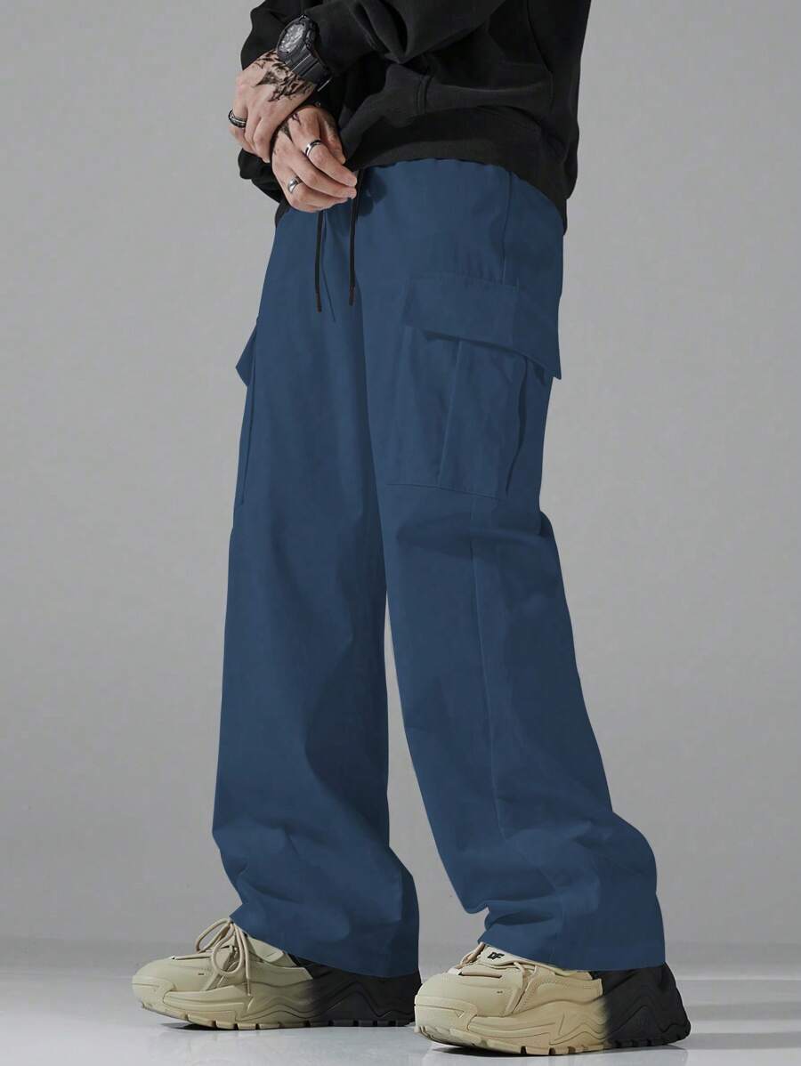 Manfinity Hypemode Men's Solid Color Pocket Fashion Shorts, Suitable For Summer - Dusty Blue - View 1