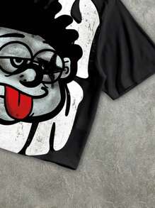 Manfinity EMRG Men's Street Loose Distressed Quirky Oversized Graphic Print Short T-Shirt Men's Cropped Tops, Men's Cropped Graphic Shirts, Graphic Tees Men Crop, Men Oversized Crop Printed, Oversized T Shirt Men Anime