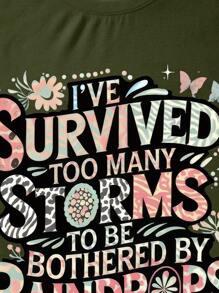 EMERY ROSE Camisetas de manga corta de talla grande "Demasiadas tormentas" - Verde Oliva - Ver 4