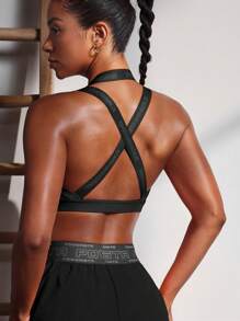 Powerista Women's Sports Bra Backless Style, Fashionable And Suitable For Fall - Black - View 1