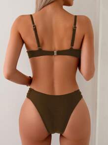 Swim Basics Bộ đồ bơi 2 mảnh hở lưng có gọng xếp nếp gợi cảm màu đen dành cho nữ và quần bikini, trang phục đi nghỉ ở bãi biển - Màu nâu Sô-cô-la - Xem 2