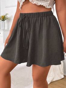 Flirla Plus Size Solid Color Fashion Shorts, Summer - Dark Grey - View 1