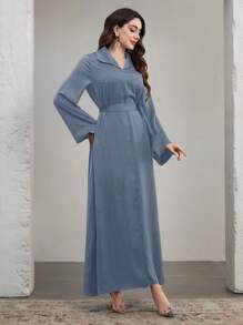 Graceveil Women Elegant Solid Color Flare Sleeve Extra Long Dress - Blue - View 5