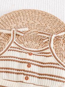 Cozy Pixies Baby Girl Striped Pattern Knitted Soft Strap Romper Shorts Set - Multicolor - View 4