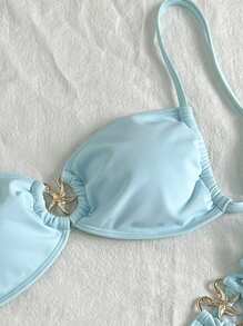 Swim Mod Đồ bơi buộc dây họa tiết sao biển kim loại trơn màu cho nữ - Màu xanh lam - Xem 3