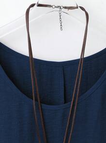 Linhara Plus Size Casual Vacation Brown Shirt, Fashionable For Summer - Blue - View 3