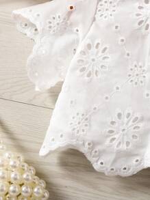 SHEIN Babygirl Shirt Top, Woven Short Sleeve Embroidered Collar Blouse, Suitable For Vacation, Outing, Countryside And More