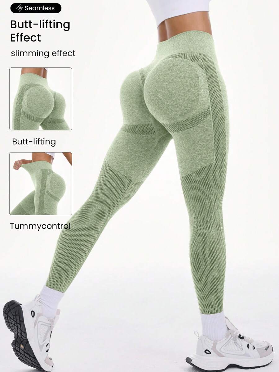 Gameset SHEIN Sport 女士高腰休闲健身瑜伽运动紧身裤 - 軍綠色 - 查看 1