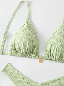 Swim Mod Springbreak Women's Summer Beachwear Random Floral Print Spaghetti Strap Crop Top And High Cut Bikini Swimwear