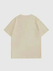 Manfinity Homme Plus Size Men's Short-Sleeved Round Neck Pullover Loose Version Tee, High Tolerance, Young And Casual Daily Commuting, Vacation And Back To School Wear, The First Choice For Gifts For Boyfriends And Husbands, Couples' Wear - Apricot - View 2