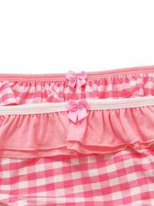 NotGurli Set de 2 bragas de algodón a cuadros con volantes y lazos, estilo lindo y dulce, adecuado para adolescentes