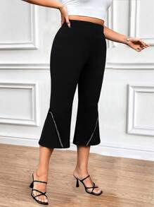 SHEIN Clasi Plus Size Women's Versatile Flared Leg Pants - Black - View 3