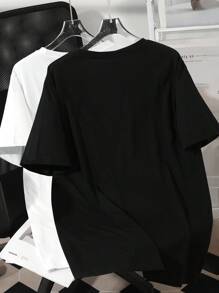 INAWLY Plus 2pcs Solid Round Neck Tee - Multicolor - View 2