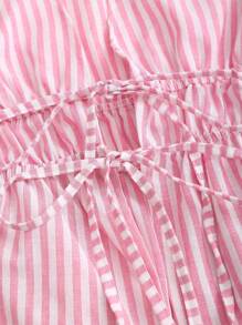 Sweetra 女士条纹系带长袖衬衫，简约风格适合夏季