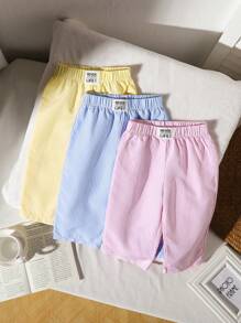 SHEIN 3 件套女童夏季休闲字母条纹印花裤 - 彩色 - 查看 1