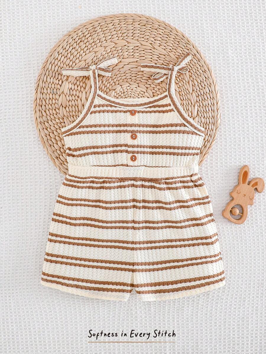 Cozy Pixies Baby Girl Striped Pattern Knitted Soft Strap Romper Shorts Set - Multicolor - View 1