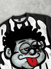 Manfinity EMRG Men's Street Loose Distressed Quirky Oversized Graphic Print Short T-Shirt Men's Cropped Tops, Men's Cropped Graphic Shirts, Graphic Tees Men Crop, Men Oversized Crop Printed, Oversized T Shirt Men Anime