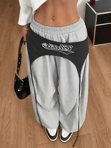 Coolane 女士夏季街头音乐节撞色降落伞裤 - 灰色 - 查看 1