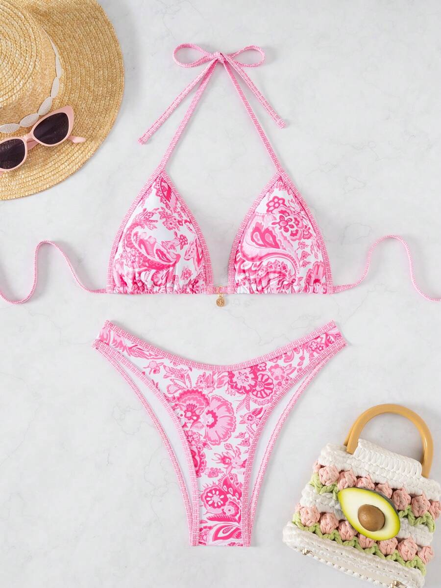 Swim Mod 假日海滩佩斯利印花比基尼套装 - 粉色 - 查看 1