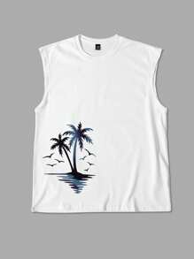 Manfinity RSRT 1pc Men's Wide Shoulder Tank Top, Fashionable Sleeveless Design Suitable For Summer - White - View 3