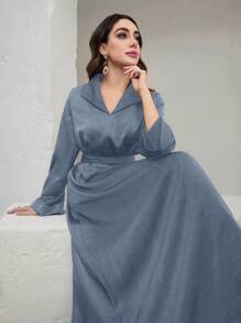 Graceveil Women Elegant Solid Color Flare Sleeve Extra Long Dress - Blue - View 1
