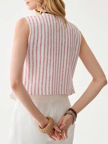 Florisole Women's Boho Woven Fabric Top With Red Embroidery, V-Neck, And Asymmetrical Hem - Red - View 2