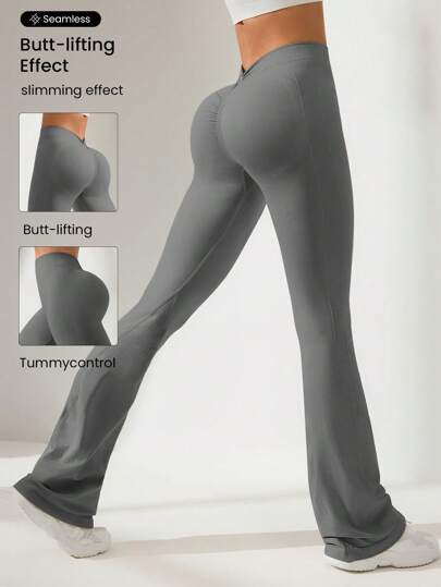 Easithlete Pantalones deportivos de yoga de cintura alta de unicolor, sencillos, para uso casual diario