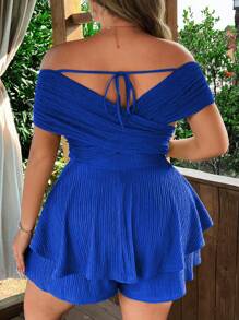SHEIN SunnyBelle Tuta da donna oversize senza maniche, con doppio strato di orlo testurizzato in verde, adatta per l'abbigliamento da vacanza