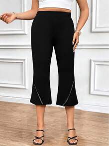 SHEIN Clasi Plus Size Women's Versatile Flared Leg Pants - Black - View 1