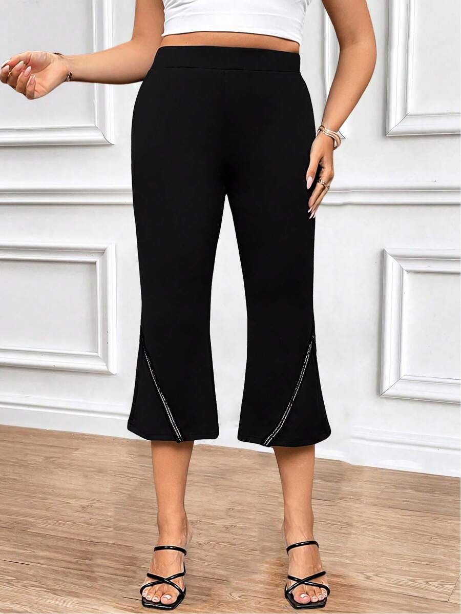 SHEIN Clasi Plus Size Women's Versatile Flared Leg Pants - Black - View 1