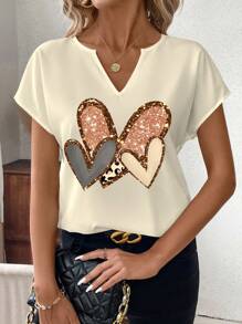 SHEIN Clasi Damen Leopard Muster Herz Grafik Kurzarm Lässig Hemd für den Sommer