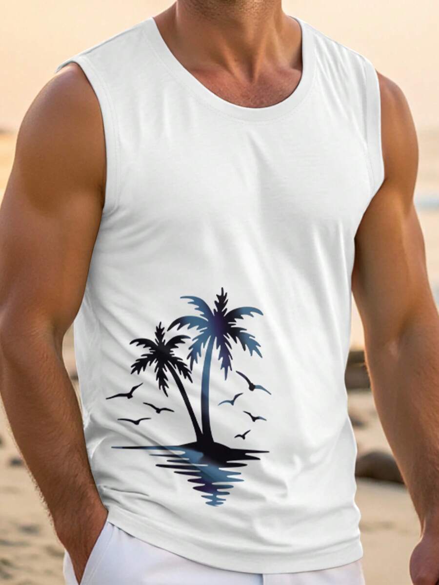 Manfinity RSRT 1pc Men's Wide Shoulder Tank Top, Fashionable Sleeveless Design Suitable For Summer - White - View 1