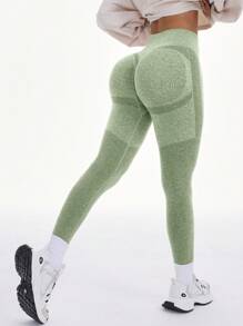 Gameset SHEIN Sport 女士高腰休闲健身瑜伽运动紧身裤 - 軍綠色 - 查看 6