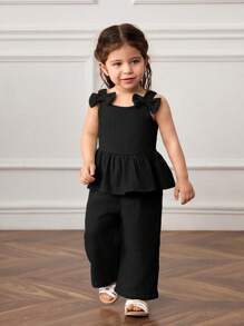 Cozy Pixies 2pcs Baby Girls' Bow Decor Camisole Top And Elastic Waist Flare Pants Set