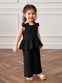 Cozy Pixies 2pcs Baby Girls' Bow Decor Camisole Top And Elastic Waist Flare Pants Set