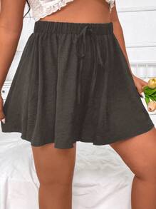 Flirla Plus Size Solid Color Fashion Shorts, Summer - Dark Grey - View 4