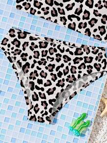 SHEIN Tween Girls Leopard Print Camisole & Triangle Bikini Swimsuit Set, Casual & Stylish For Summer