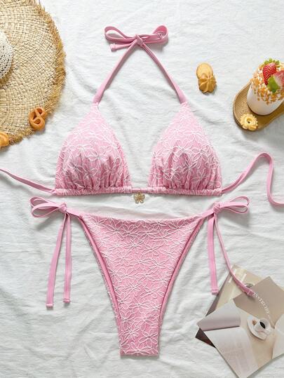 Swim Mod 大码女式 2 件套性感高弹力面料系带吊带比基尼三角杯泳衣，时尚温泉泳装套装