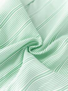 SHEIN 新生男婴可爱夏季休闲拼色绿色条纹连体衣，适合生日派对、晚会、表演、婚礼、婴儿洗礼和 1 岁生日庆祝活动 - 彩色 - 查看 3