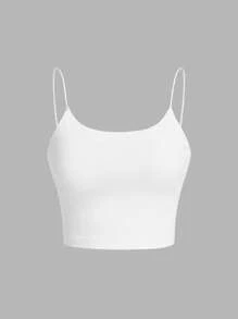 SHEIN 2pcs/Set Teen Girls Casual Minimalist Cropped Racerback Camisole With Padding, Suitable For Summer