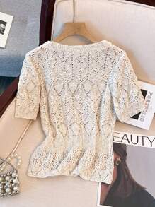 Franclia 2025 New Knitted Crochet Hollow Design Unique Versatile Casual Top (Random Dotted) - Apricot - View 2