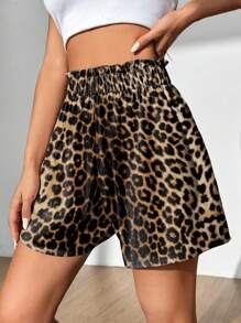 SHEIN MOOSTA Leopard Print Ruffle Waist Casual Shorts, Suitable For Summer - Multicolor - View 5