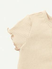 Cozy Pixies 2pcs/Set Baby Girl Solid Knit Soft Crew Neck Short Sleeve Top And Ditsy Floral Overall Shorts