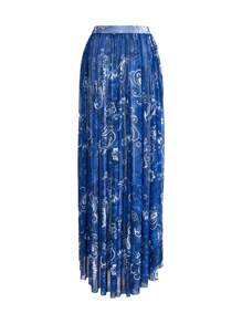 Swim Oasis 2pcs Elegant High-End Women Navy Blue Boho Print Long Sleeve Front Zipper One-Piece Modest Swimsuit & Coverup Set For Summer Beach Vacation - Multicolor - View 6