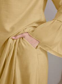 Graceveil 2pcs/Set Women Elegant Stand Collar Ruffle Cuff Long Sleeve Set Modest Fall Cloth For Women - Yellow - View 8