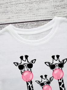 INAWLY 女士休闲短袖圆领图案 T 恤，带有长颈鹿和猎豹印花，时尚常规 T 恤